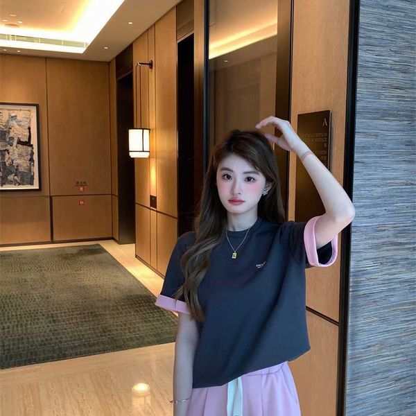 

34% off family spring/summer new girl style embroidery letter contrast casual loose versatile short sleeve t-shirt top, White