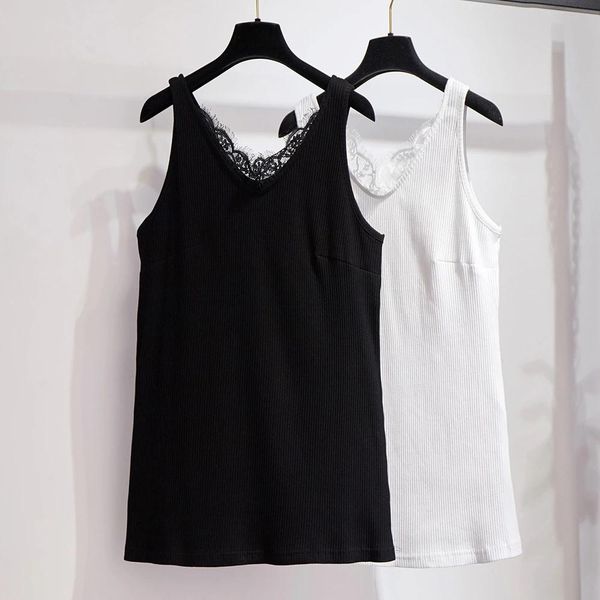 

tanks size 6xl 150k women's lace tank casual sleeveless solid color vneck lace high elastic camisole ladies big, Black;white