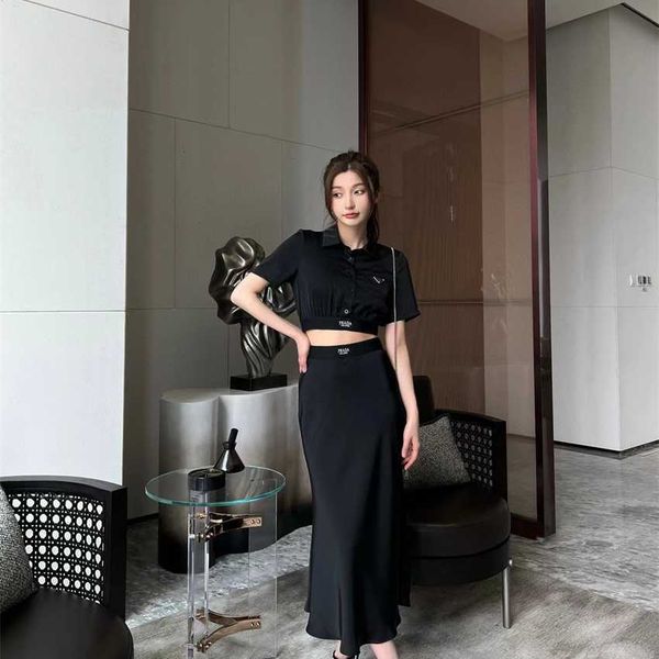 

family summer new fashion classic triangle short sleeve t+temperament fishtail dress set, White