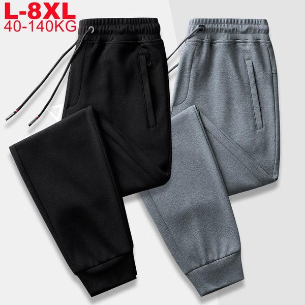 

pants big size 8xl 7xl 6xl cotton sweatpants men solid trousers male loose oversized joggers korean streetwear men's plus sports pants, Black