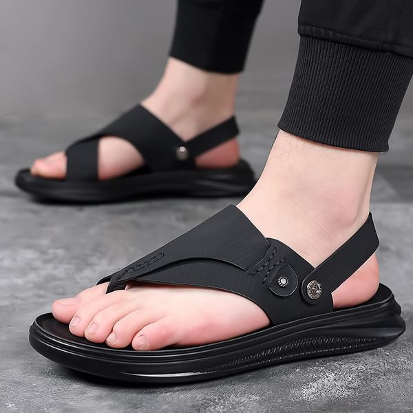 

sandals jumpmore leather summer beach slippers men shoes size 3844 230421, Black