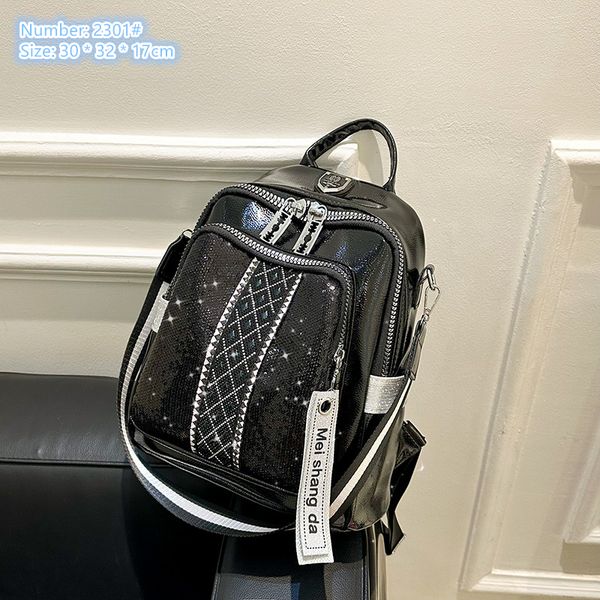 

Wholesale factory ladies shoulder bag street sequins trend handbag Joker black diamond-encrusted backpack sweet zipper decorative fashion backpacks 2301#