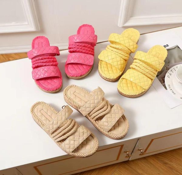 

designer women slippers hemp rope grass sandals summer platform fashion alphabet leather woman shoe lace up loafers women fisherma2867514, Black