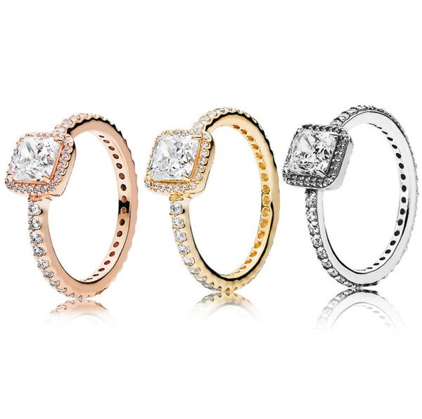 

wedding rings real 925 sterling silver cz diamond ring with original box fit pandora style 18k gold ring engagement jewelry for women motion, Slivery;golden
