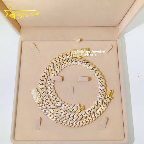 

custom hip hop jewelry 3 rows diamond 14mm width gold plated rose gold silver 925 moissanite cuban link chain