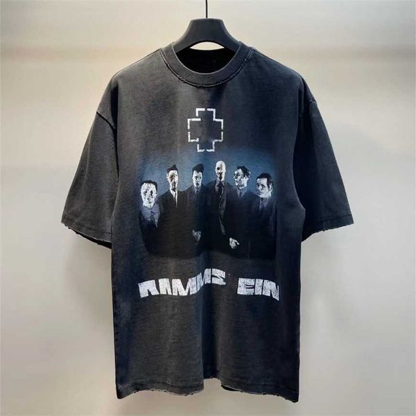 

32% off paris german chariot band portrait heavily washed damaged street short sleeve t-shirt same style for men and women couples, White;black