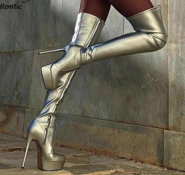 

rontic 2022 handmade women winter over the knee boots stiletto heels round toe pretty silver party shoes us size 5208629062, Black