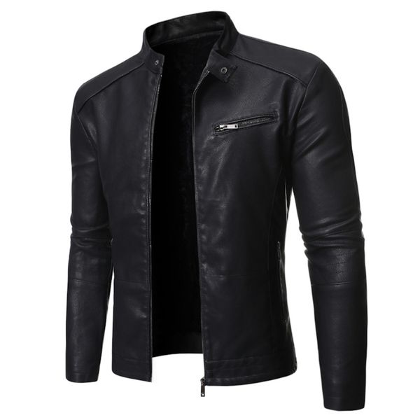 

men's jackets european and american men's jacket motorcycle leather jacket stand collar solid color men's washed leather jack, Black;brown
