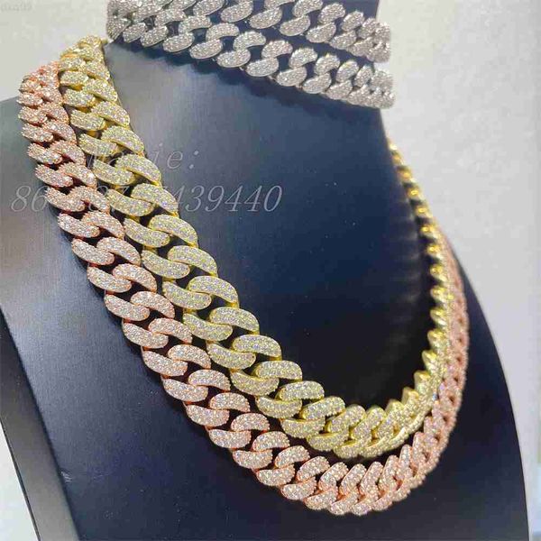 

13mm 15mm 925 silver with moissanite cuban link chain for women and man iced out cuban necklace vvs moissanite good quality