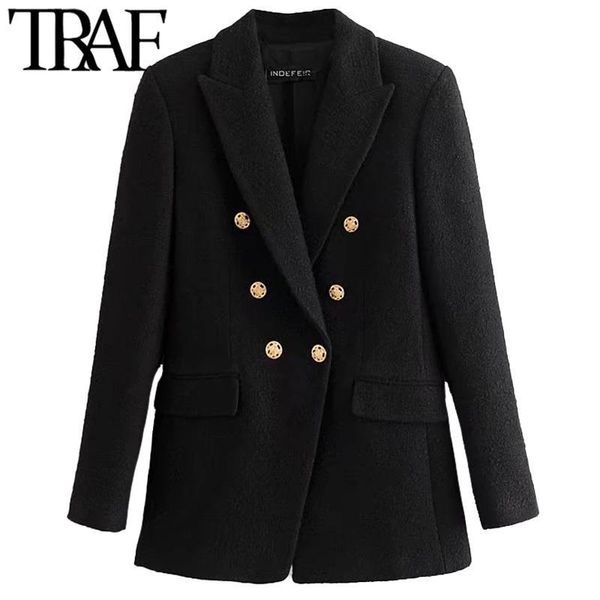 

pants women casual fashion coats fall winter office lady elegant slim ornate buttons femme tweed long sleeves high street, White