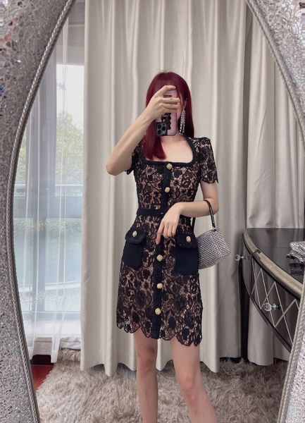

casual dresses auth self portrait black knit lace midi dress, Black;gray
