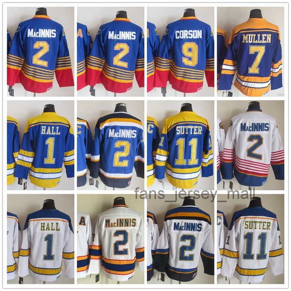

st. louis''blues''new retro ice hockey jerseys 2 al macinnis 1 glenn hall 9 shayne corson 7 joe mullen 11 brian sutter s, Black;red