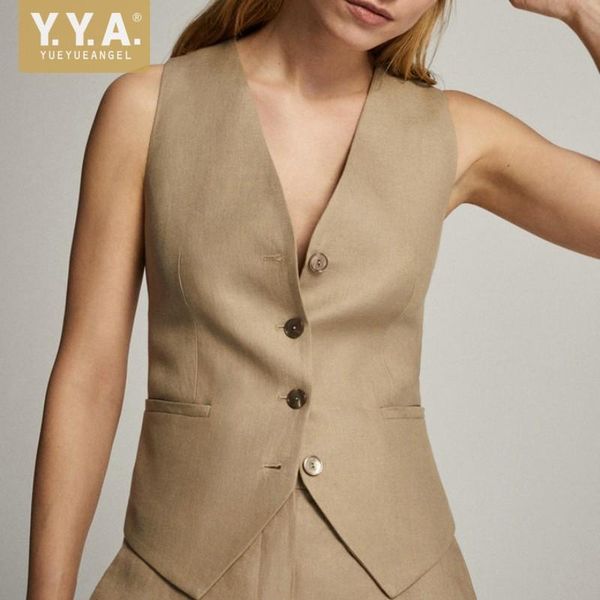 

vests spring summer women vest casual slim solid color vneck waistcoat linen sleeveless coat single breasted ol ladies suit vest, Black;white