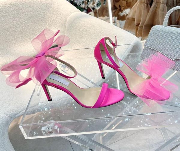 

luxury designer highheeled sandals rose pink vamp heel cross big bow fluorescent vamp open toes strap shoe box size 35427304773, Black
