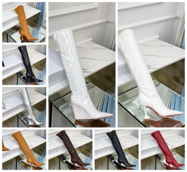 

10cm begum bowknot butterfly high heel knee boots pleated ankle boot pumps womens patent leather amina muaddi diamond designer poi6454762, Black