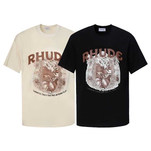 

36% off xiaozhongchao street rhude herbal plant printing short sleeve casual fashion t-shirt loose couple men and women, White;black