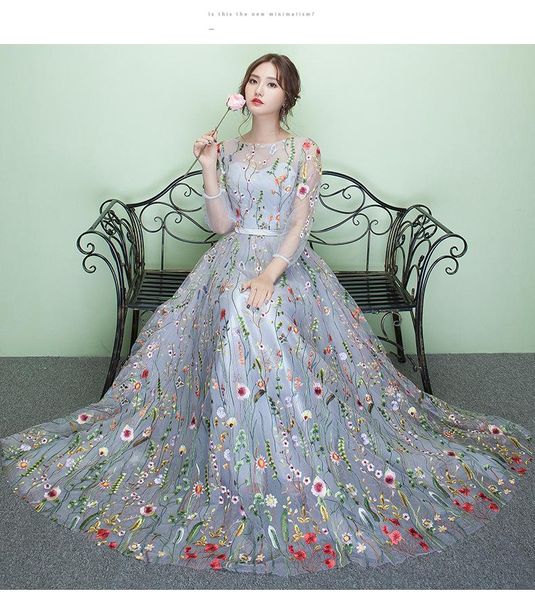 

dresses new women banquet dress elegant flower aline gowns ever pretty tulle party dresses noble robe de soiree oversize 3xl, Black;gray