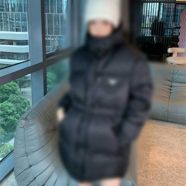 

26% off family recycled nylon triangle bag medium length down cotton jacket, Black