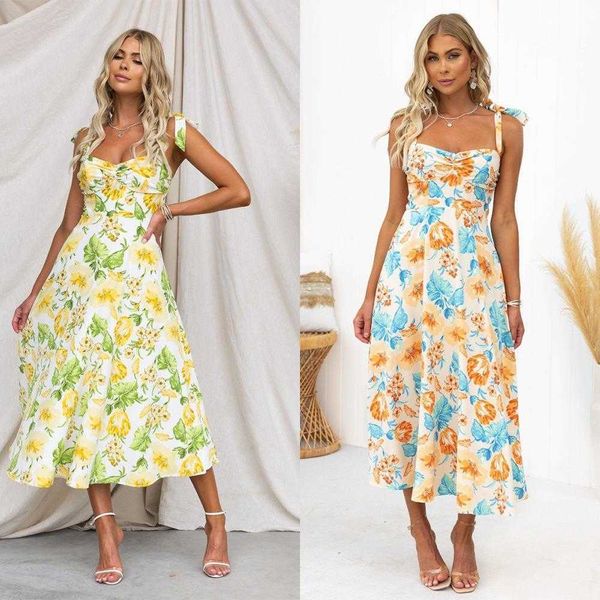 

summer womens clothing mid length dresses strap floral skirt lace printing dress, Black;gray