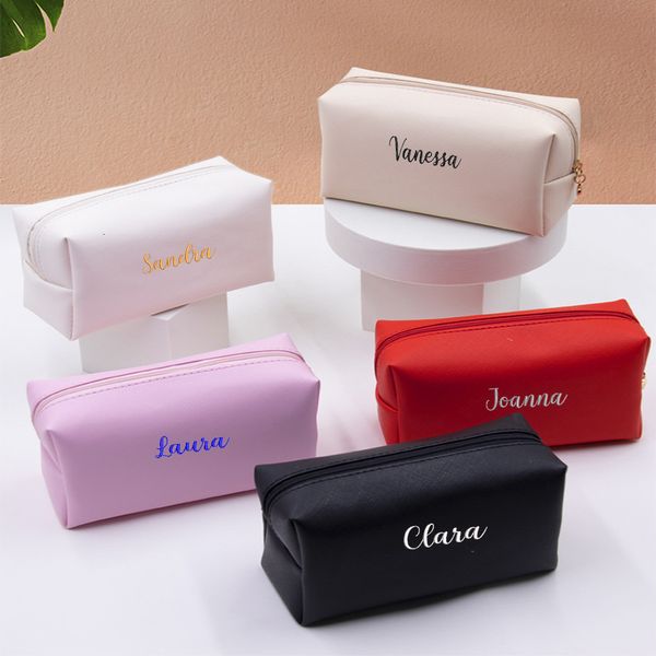 

cosmetic bags cases personalized embroidery small makeup pu leather travel pouch toiletry for women portable waterresistant 230421