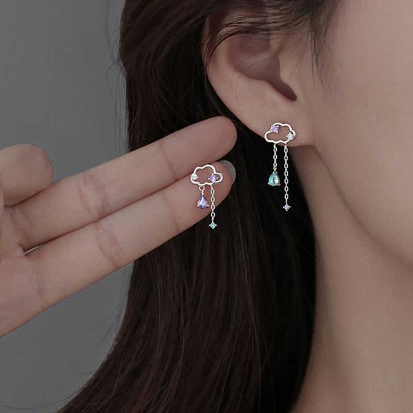 

charm s925 silver needle cute asymmetric cloud rain earrings for women korean crystal long chain tassel earrings party jewelry brincos aa230, Golden