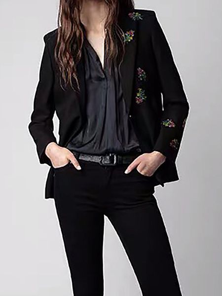 

pants zessam classic flower drill women suit autumn winter button femme jacket classic casual lady top, White