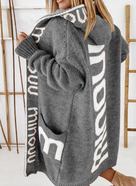 

polos 2022 autumn and winter new products midlength cardigan hooded letter knitted sweater women's sweater knitted jacket, White