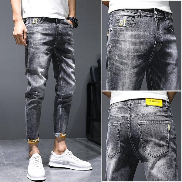 

pants pants men's cropped jeans men's slim fit little feet korean fashion casual fashion brand fashion 2022 spring new, Black