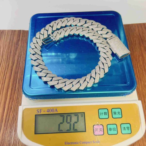 

18mm width iced out vvs moissanite gemstone necklaces silver 925 miami cuban link chain men necklaces