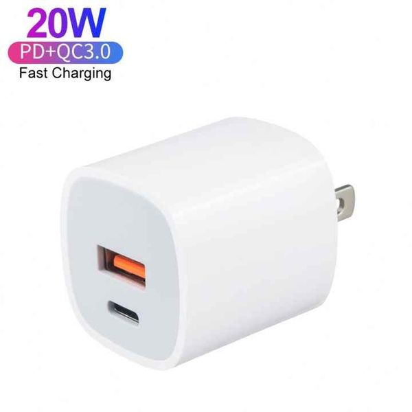 

mini 20w charger dual ports usb-c power adapter pd+qc3.0 usb type c wall charger