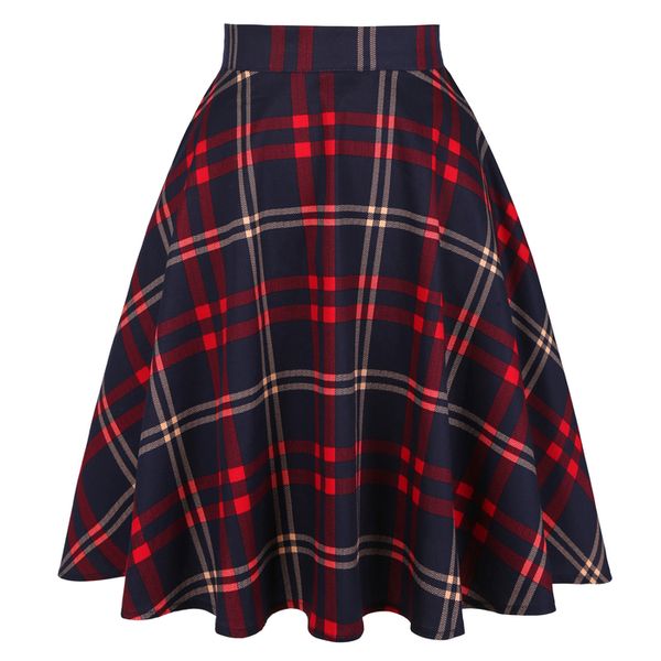 

skirts high waist pin up hepburn retro vintage swing skirts checkered cotton womens midi skirt 60s rockabilly plaid jurken skater 230422, Black