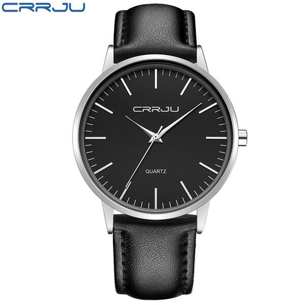 

7mm ultra thin men's watches brand luxury crrju men quartz watch fashion casual sports watches business leather male watc2765, Slivery;brown