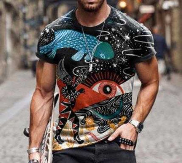 

summer 2023 new hip hop men's round neck 3d t-shirt personalized pattern printing short sleeve, White;black