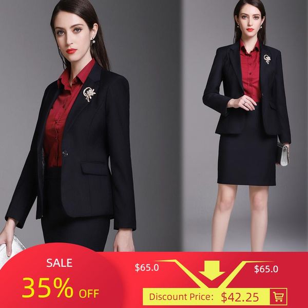 

pants korean style wholesale 2 piece suit set formal skirt blazer office lady formal women business elegant sets skirt, White