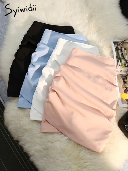 

dresses yitimoky folds asymmetrical woman skirts mini empire y2k skinny white skirt 2022 summer casual korean fashion harajuku clothing, White;black