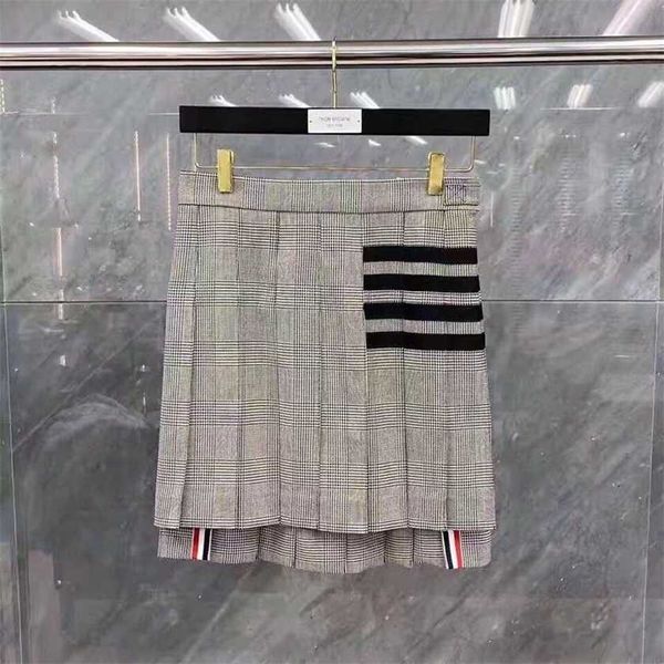 

26% off autumn new tb pleated short front and long back asymmetric half waist four bar a-line plaid skirt for women, Black
