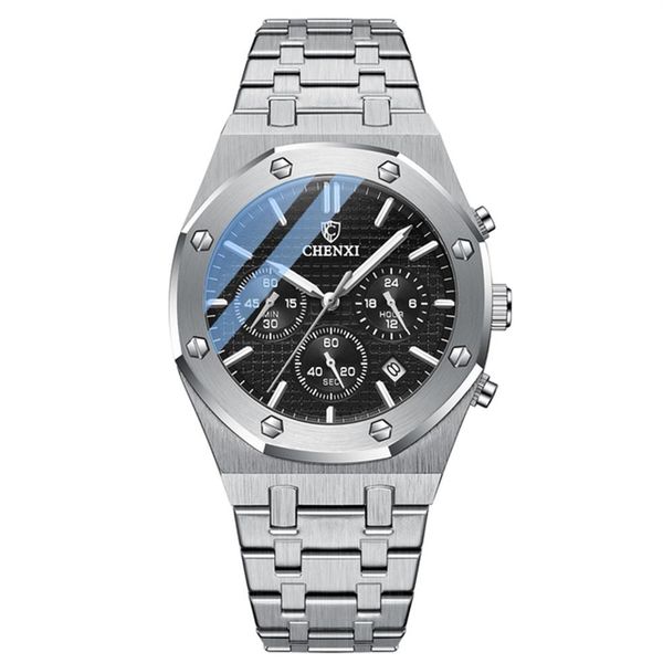 

chenxi fashion business mens watches luxury brand quartz watch chronograph men stainless steel waterproof wristwatch relogio m223w, Slivery;brown