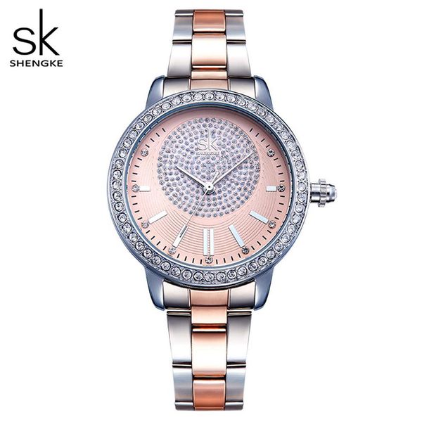 

shengke bracelet women watch new quartz brand luxury fashion crystal wristwatches ladies gift relogio feminino214g, Slivery;brown