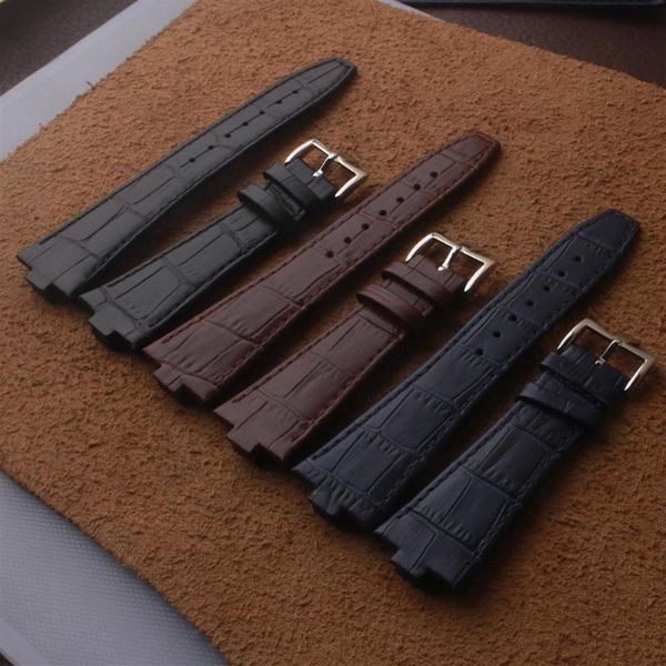 

watch bands durable black blue brown genuine leather watchband 25mm convex mouth 9mm calfskin strap for vc overseas 7700v 110a-b12291z, Black;brown
