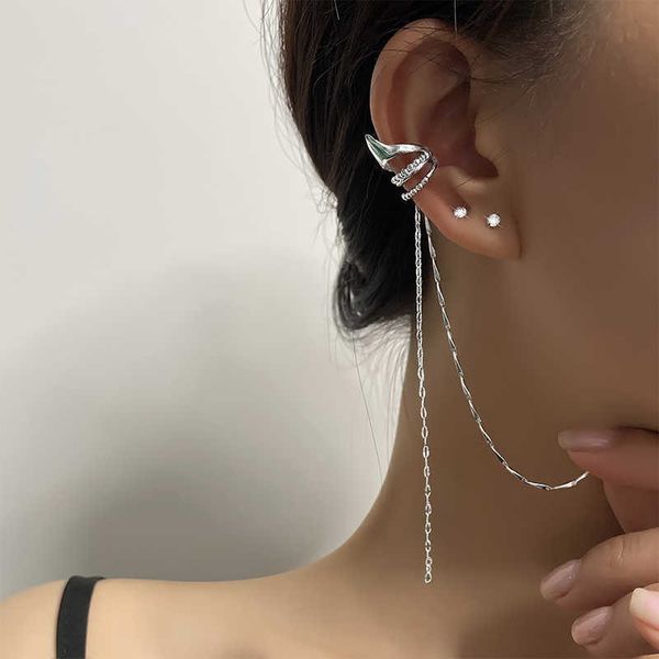 

charm jwer zircon crystal chain drop earring simple long tassel piercing ear clip silver color cubic zirconia ear cuff jewelry women aa23042, Golden