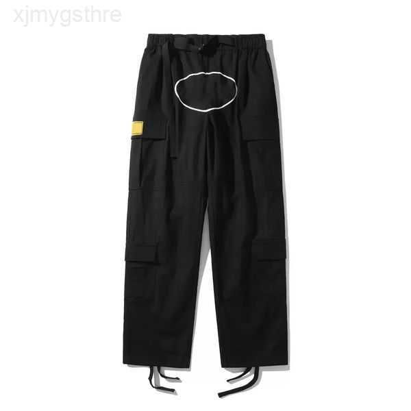 

23ss men pants cargo mens streetwear hip hop retro printed casual trousers military multi-pockets straight high street loose overalls couple, Black