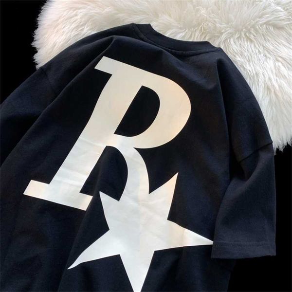 

36% off star tide short men's oversize street letter t-shirt spring/summer couple loose 5/4 sleeve, White;black