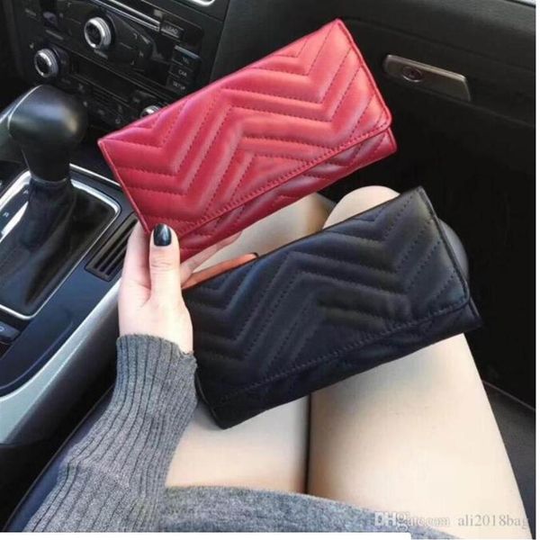 

classic humanoid pattern wallet women bag quilted leather rectangular covered wallets purses bags323x, Red;black