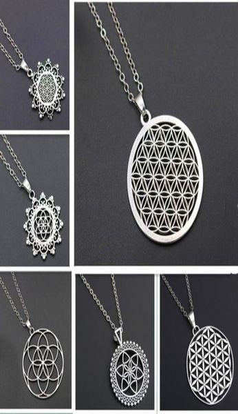 

pendant necklaces flower of life charms mandala mercaba spirit digital secret charm fashion sports yoga diy metal necklace 1pcs9644898, Silver