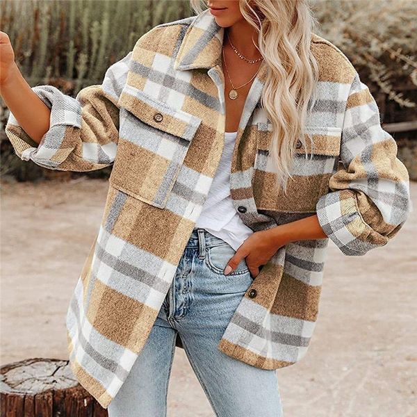 

fur striped plaid wool jacket casual single breasted mid length jacket 2021 autumn winter thickened flannel wool ladies jacket 9859, Black