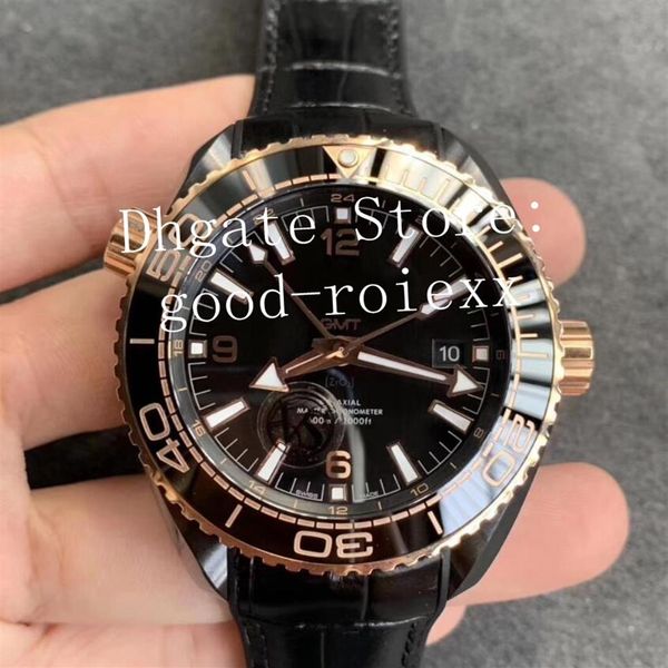 

luxury rose gold vs factory automatic watch ceramic case mens cal 8906 gmt watches men master dive 600m planet eta leather wri241e, Slivery;brown