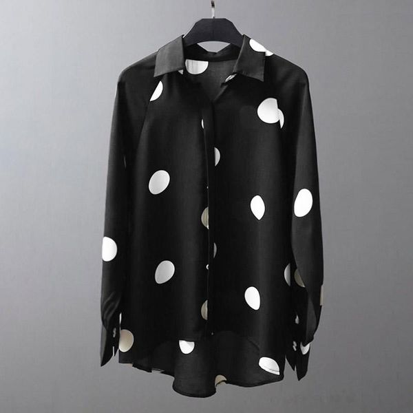 

shirts women autumn long sleeve polka dot printed blouse zanzea elegant lapel neck buttons blusas casual fashion ol work shirt, White