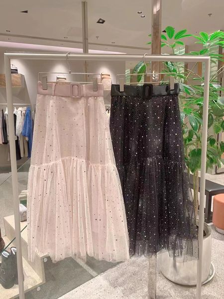 

skirts kuzuwata high waist lace up slim waist long skirt shiny mesh pleated jupe kawaii autumn winter japanese faldas mujer moda 230422, Black