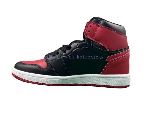 

men and girl 1s bred banned high shoes red black white basketball sneakers