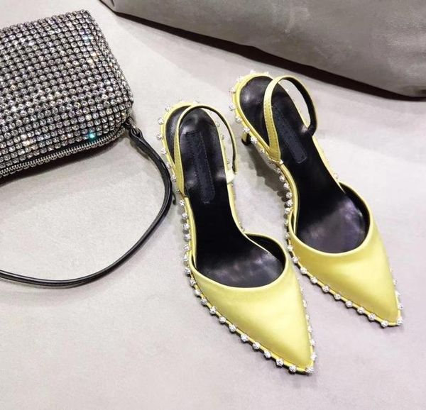 

yellow satin rina slingback pump nova crystal embellished high heel shoes with chain mesh rhinestone pouch r women shoes3685091, Black